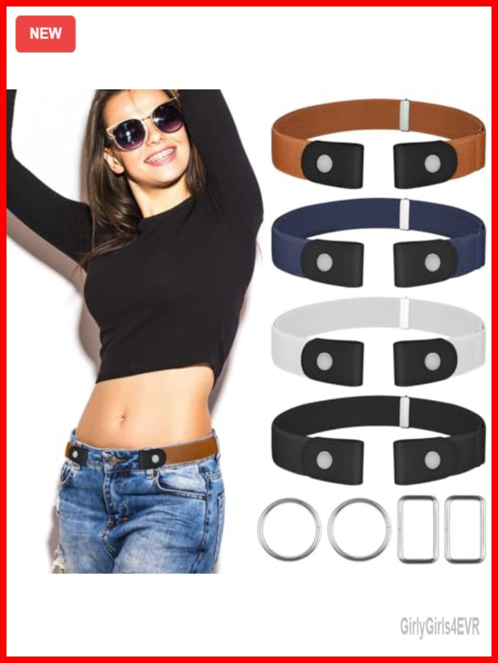 4 Pack No Buckle Stretch Belt Elastic Waist Belt Invisible Belts for Jeans Pants